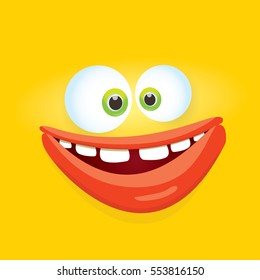 vector orange funny monster face. cartoon monster smiling face for kids background or greeting cards. kids hoodie or t-shirt vector graphic design creative template