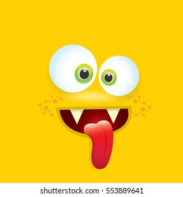 vector orange funny monster face. cartoon monster smiling face for kids background or greeting cards. kids hoodie or t-shirt vector graphic design creative template