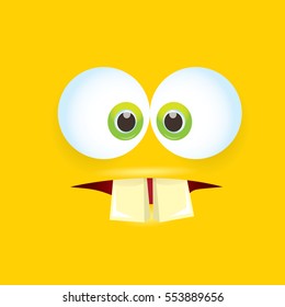 vector orange funny monster face. cartoon monster smiling face for kids background or greeting cards. kids hoodie or t-shirt vector graphic design creative template