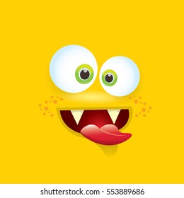 vector orange funny monster face. cartoon monster smiling face for kids background or greeting cards. kids hoodie or t-shirt vector graphic design creative template