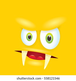 vector orange funny monster face. cartoon monster smiling face for kids background or greeting cards. kids hoodie or t-shirt vector graphic design creative template