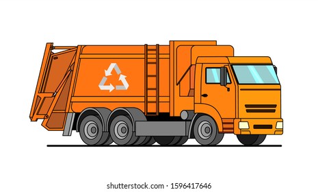 vector orange garbage truck. Isolated on a white background.
