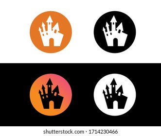 The vector orange gradient Halloween holiday castle flat circle icon set