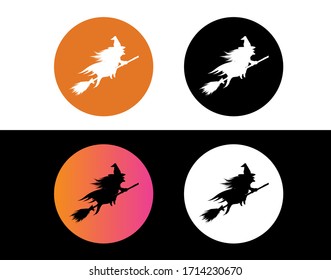 The vector orange gradient Halloween holiday witch flat circle icon set