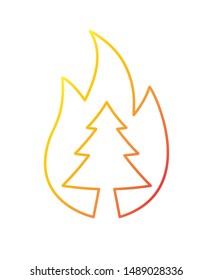 Vector orange gradient outline spruce forest fire icon isolated on white background