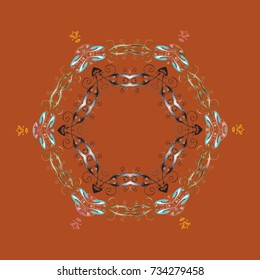 Vector. Orange, gray and neutral snowflakes. Christmas cute background with snowflakes abstract background. Holiday design for Christmas and New Year fashion prints. Orange, gray and neutral colors.