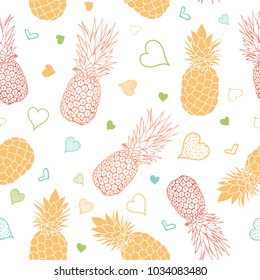 Vector orange green pineapples stars summer tropical seamless pattern background. Great as a textile print, party invitation or packaging.