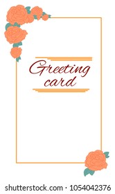 Vector orange Greeting card rose - frame line