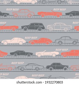 Vector orange grey white vehicles seamless pattern