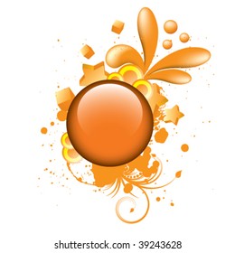 Vector. Orange grunge button. No transparencies, only gradients used