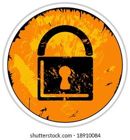 Vector Orange Grunge Lock Button Icon