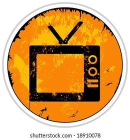 Vector Orange Grunge Television Button Icon