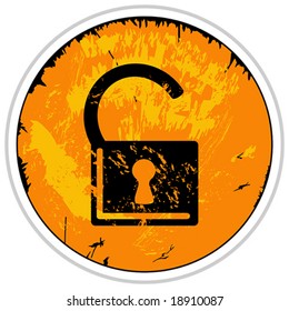 Vector Orange Grunge Unlocked Lock Button Icon