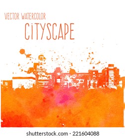 Vector orange grungy watercolor city landscape of Buenos Aires, Argentina