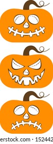 vector orange halloween pumpkin with various expressions
