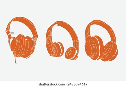 Vector orange headphones. Technical aesthetics and modern design. The isometric style of the drawing adds dimension to the image, creating a unique visual effect that attracts attention.