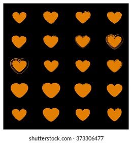 Vector Orange hearts set. Hand drawn.
