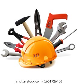 Vector Orange Helmet with Hand Tools isolated on white background