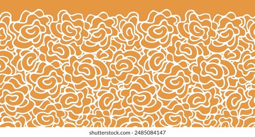 Vector naranja luna de miel aventura abstracta líneas de garabato floral Horizontal patrón de borde. Adecuado para tarjetas de invitación y carteles.
