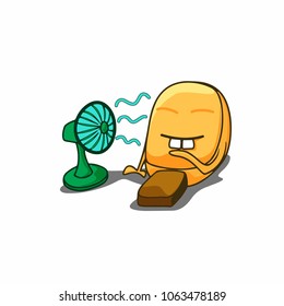 Vector Orange Ice Cream Bar Cartoon Lolly Isolated on White Background. so hot so cold by fan.