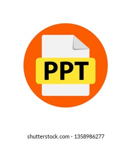 Vector orange  icon PPT. File format extensions icon. flat design style. Circle buttons.