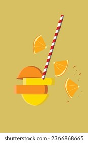 Vektororangefarbene Illustration mit Stroh und gelbem Hintergrund