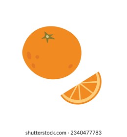 Ilustración vectorial naranja. Todo, rebanada de naranja aislada en un fondo blanco.