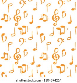 Vector orange ink music notes and keys pattern set
