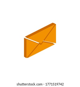Vector orange isometric letter icon on a white background.