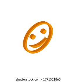 Vector orange isometric smiley icon on white background.