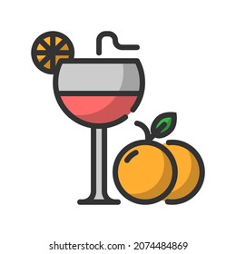 Vector orange juice filled line icon, food and drink related64x64 Pixel, whitebackground