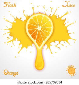 Vector Orange Juice Splash With Stylized Crush Slice