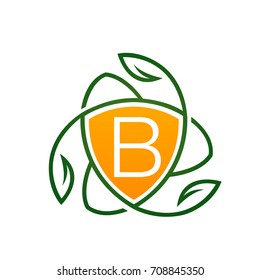 Vector Orange Leaf Vitamin Shield Letter B Logo
