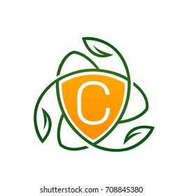 Vector Orange Leaf Vitamin Shield Letter C Logo