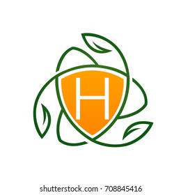 Vector Orange Leaf Vitamin Shield Letter H Logo