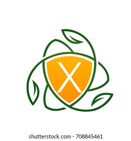 Vector Orange Leaf Vitamin Shield Letter X Logo