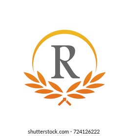 Vector Orange Leaves Award Initial R Logo