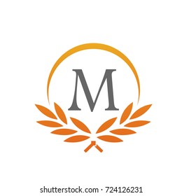 Vector Orange Leaves Award Initial M Logo