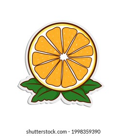 Naranja vectorial o limón con estilo de corte de papel con contorno y color brillante, fruta de verano, apta para pegatinas o cosas de verano. Vector