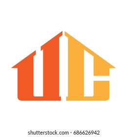 Vector Orange Letter C U House Logo