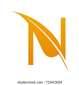 Vector Orange Letter N Botanical Leaf Logo