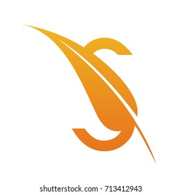 Vector Orange Letter S Botanical Leaf Logo
