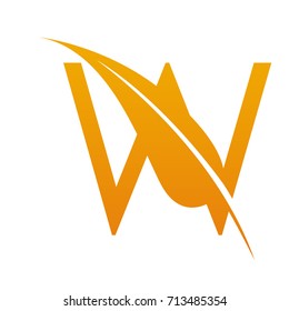 Vector Orange Letter W Botanical Leaf Logo