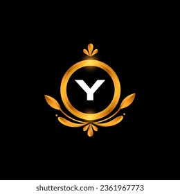 Vektororangefarbener Buchstabe mit dreidimensionaler Logo-Designvorlage mit goldener Farbe 