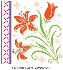 A Vector of orange lilies Flower with Repeating Pattern.