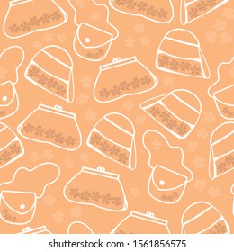Vector orange lineart handbags seamless pattern background.