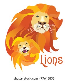 Vector orange lions heads