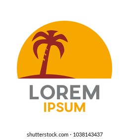Vector orange logo island with palm and sun