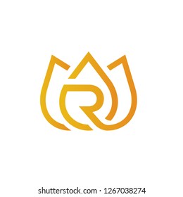 Vector Orange Lotus Flower Initial R Logo