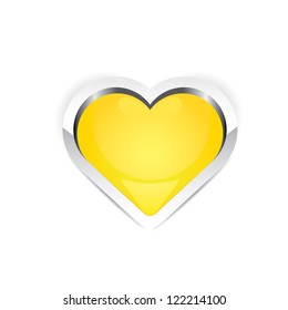 vector orange love heart icon.  symbol of love. glossy heart button